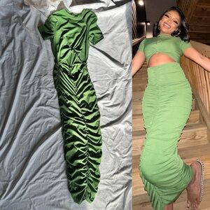 Elegant Green Ruched Maxi Dress